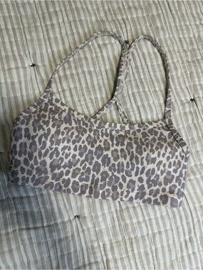 Calme Leopard Print Racerback Scoop Sports Bra - Taupe/Grey/Brown
